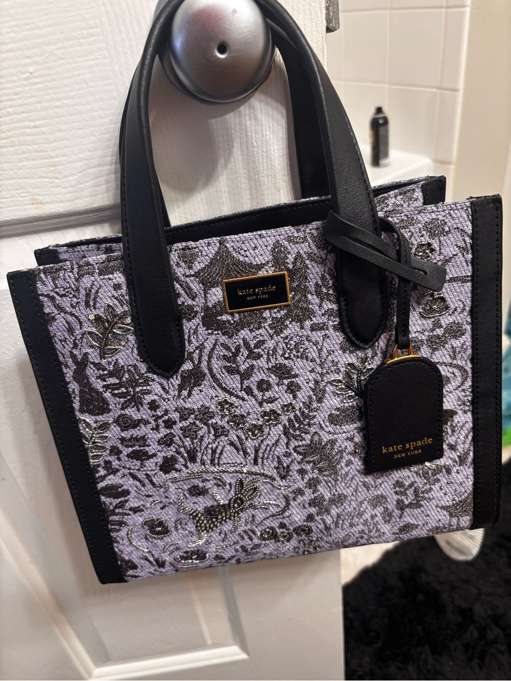 kate spade Lavender and Black Embroidered Satchel - Picture 2 of 7
